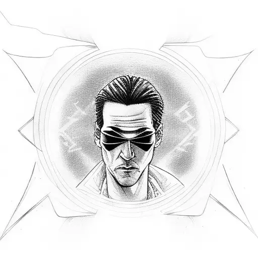 A Portrait Of Neo From The Matrix In A Sketch Style