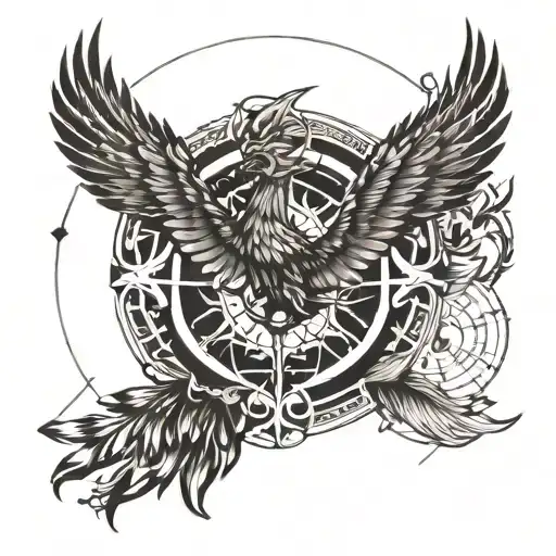 Phoenix With Compass In The Background