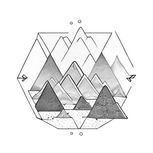 Three Connecting Triangles Representing Mountains And Add A Ocean Wave