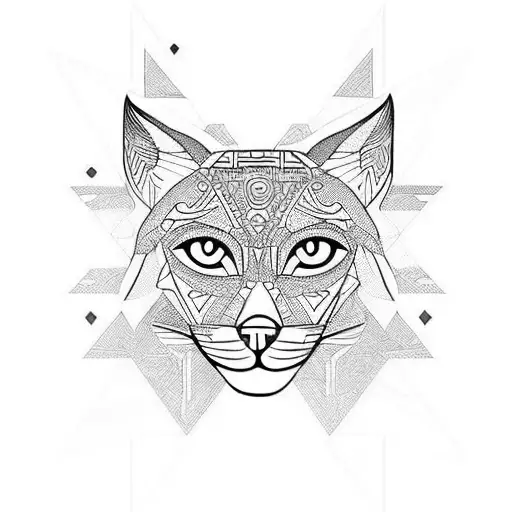A Geometric Design Inspired By Ancient Aztec Patterns Incorporating A Lynx And A Greyhound