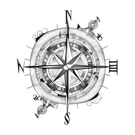A Compass With Musical Symbols Pointing Towards The Ocean