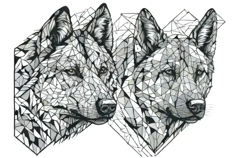 Half Bear Face And Half German Shepperd Face With Mountains Inside