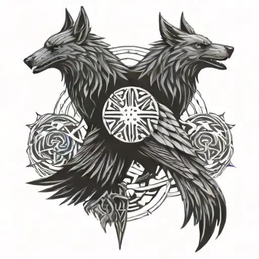 Tattoo Of Odin Fenrir And Hugin And Munin