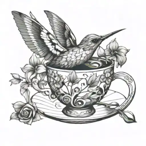 Skeleton Hummingbird On Teacup