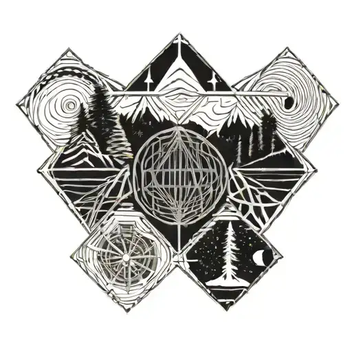 A Geometric Pattern Incorporating Guitar Strings And Hiking Trail Markers