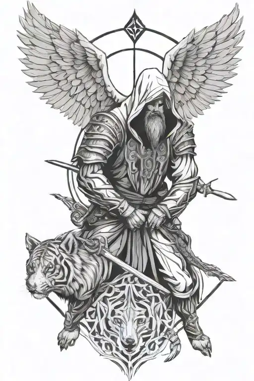 Ottoman Warrior Reaper Angel Hooded White Beard Tiger Wolf Powerful Scary Tattoo Idea