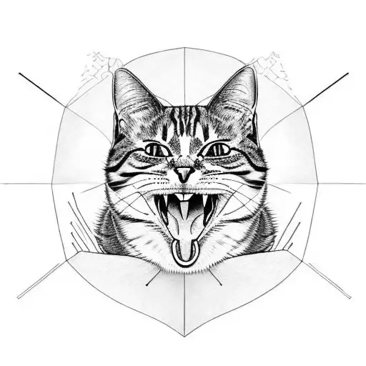 A Tri-colored Cat Yawns