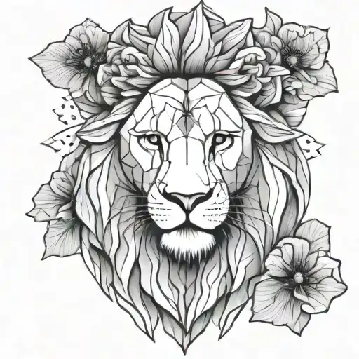 Lion Head With Poppies Blooming Cherry Blossom