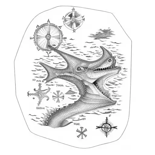 Nautical Map Of Mobile Bay With Sea Monster