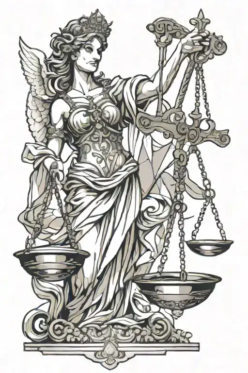 Lady Justice With One Ruined Wing Holding Scales Of Justice
