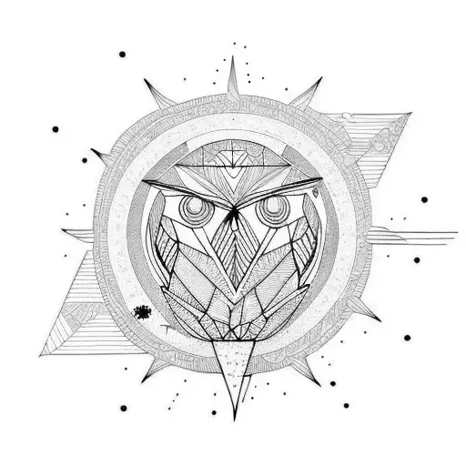 Geometric Owl Sun And Moon