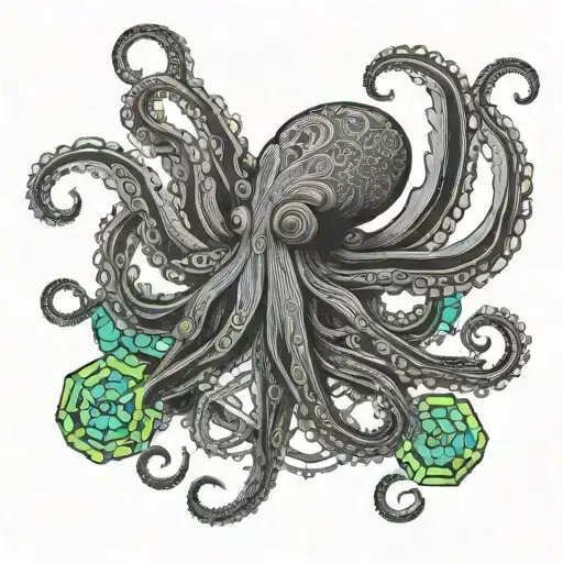 Octopus Playng A Neon Drums With Each Tentaclues