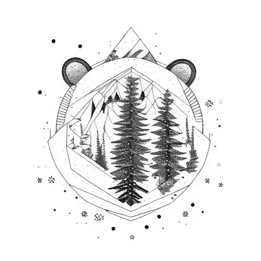 Bear And Pine Tree Forest With Music