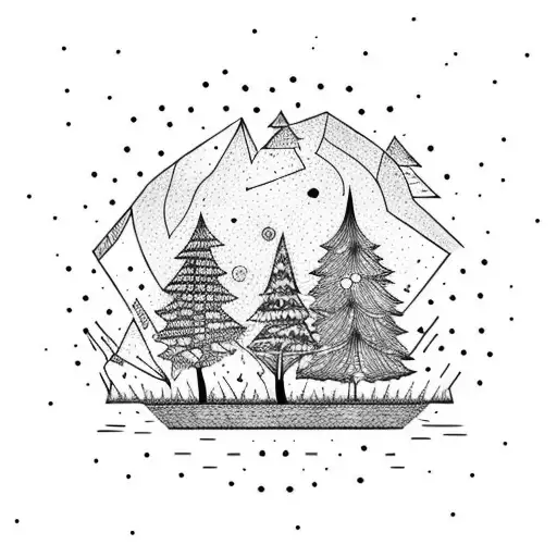 Bonfire In Front Of Black Trees And A Starry Sky