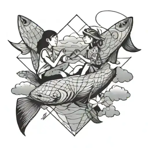 Mia And Peanut Fishing From Clouds