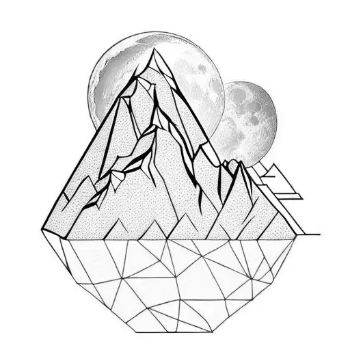 Geometric Tatto As A Diamond With Montains The Moon Anda Castle In The Middle