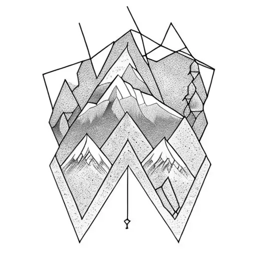 Geometric Tatto As A Diamond With Montains The Moon And A Castle In The Middle
