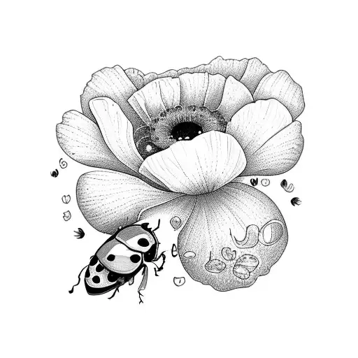 Ladybug With Poppy And Daisy Flowers