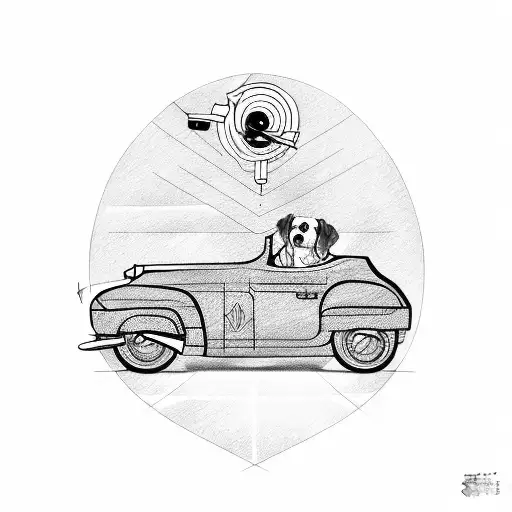 A Sketch Of A Dog Driving A Retro Car