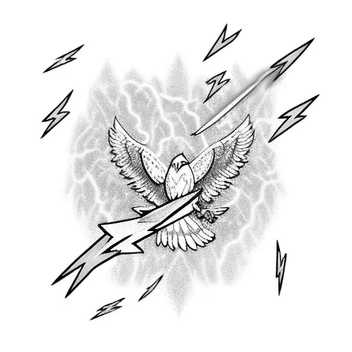 Lightning Bolts In The Background With An Eagle With Spread Wings And A Crown Above It