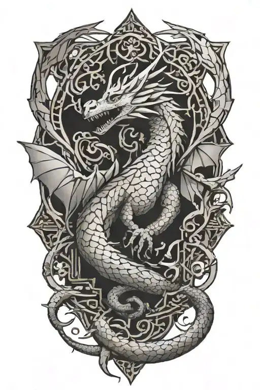 Dragon Coming Out Of Tree Of Life Intertwined