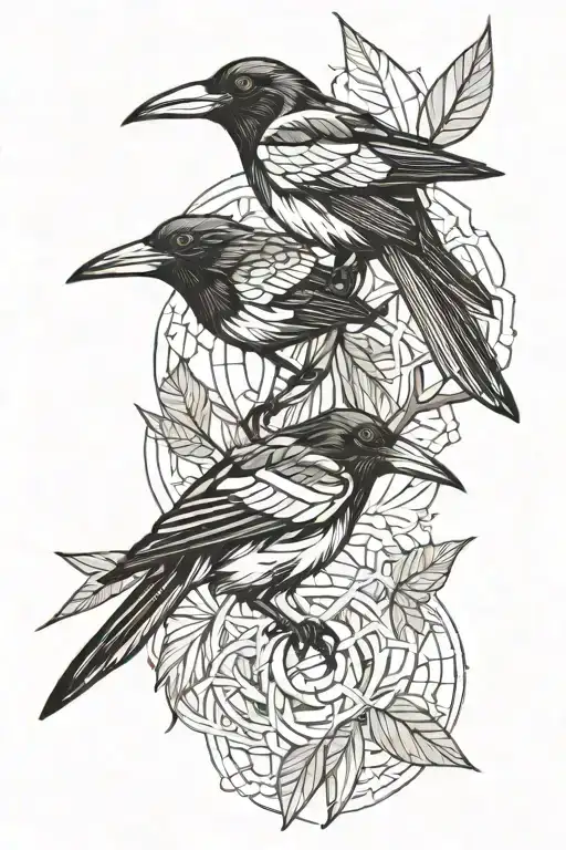 2 Magpies Rough Sketch Black