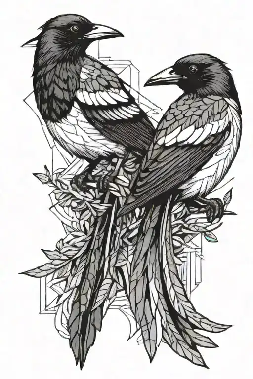 2 Magpies Rough Sketch Black