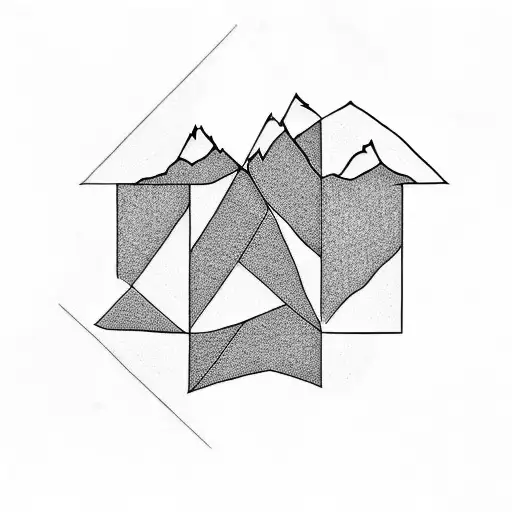 A Blackwork Tattoo Of A Mountain Range With Flowers Blooming At The Base