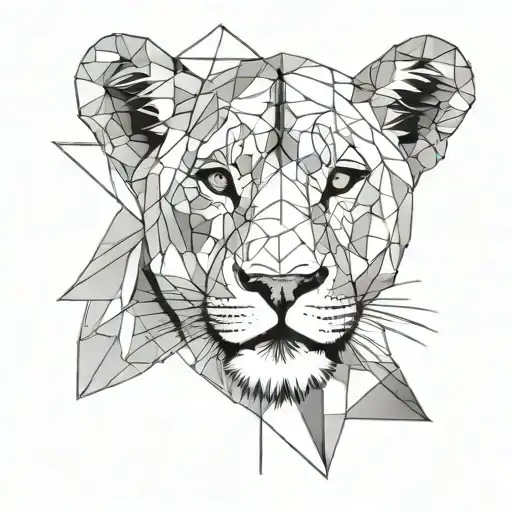 Lioness Head En Face Outline Simple Minimalistic With Little Ink And Lines Around