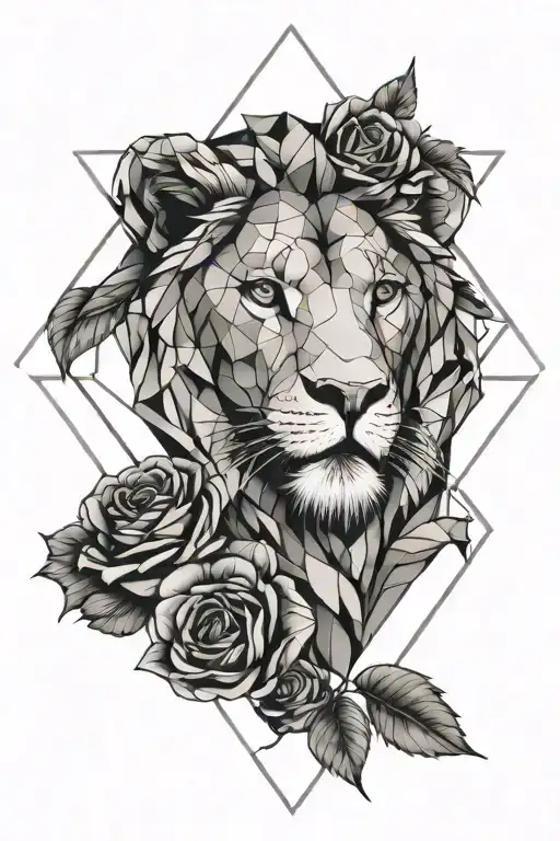 Rose Tattoo With Lion Head