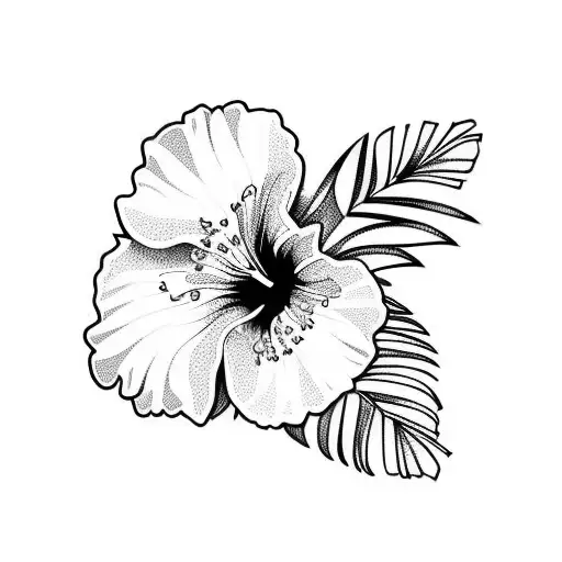 Hibiscus Flower With Palm Tree