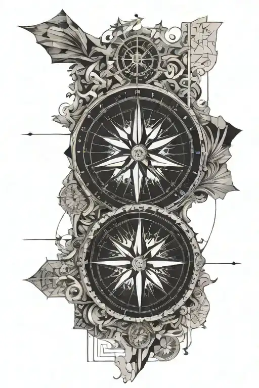 Detailled Compass Half Paper Map