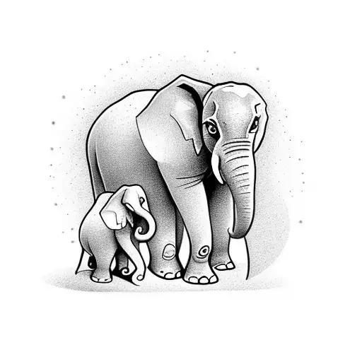 Mother Elephant Protecting Her Baby