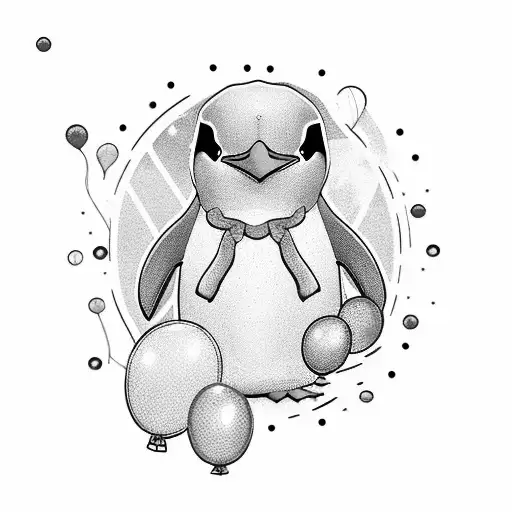 Penguin In Ocean Holding Ballons