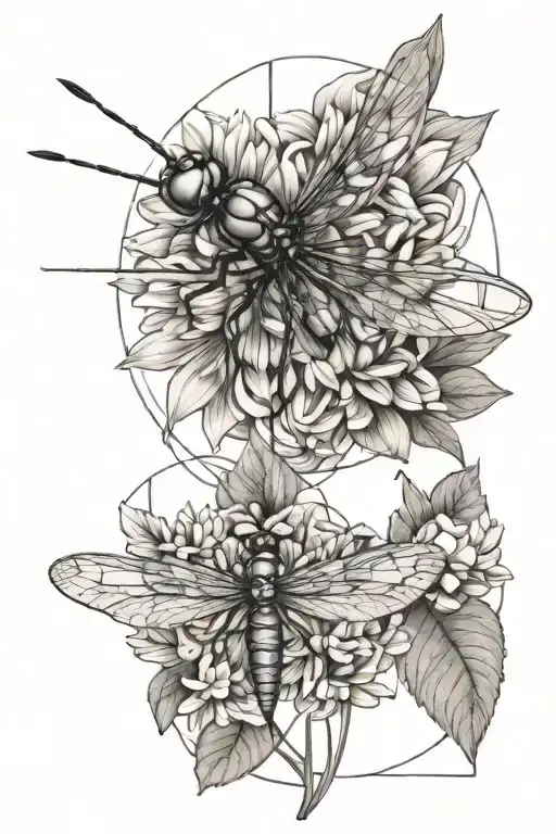 Chrysanthemum And A Dragonfly