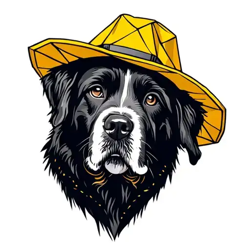 Newfoundland Dog Wearing A Yellow Fishermen Hat