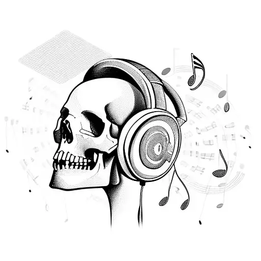 A Skull Wearing Headphones Surrounded By Music Notes