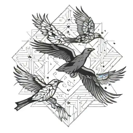 Small 5 Bird Flying Together