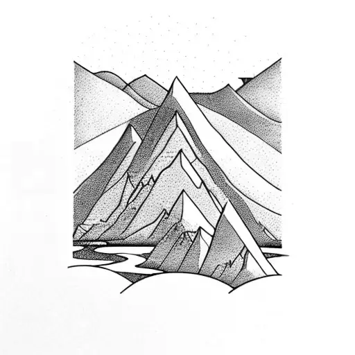 Sketch Of A Mountain With A River Flowing Down In Perspective