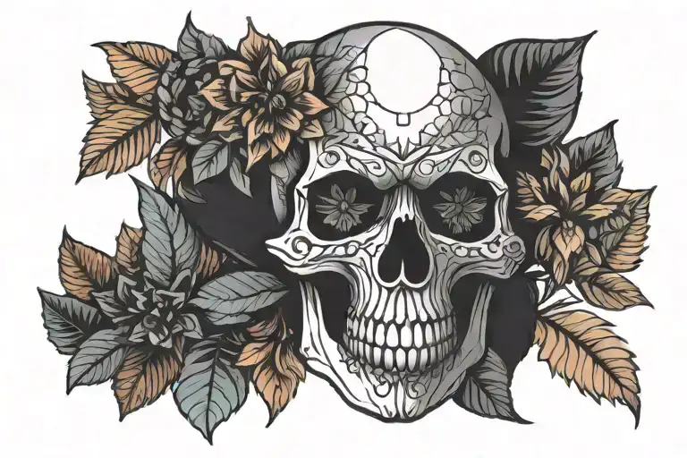 Skull With One Eye Black And Colored Plant In The Other Eye
