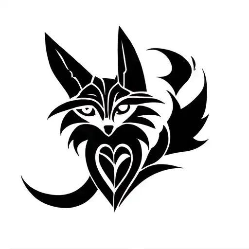 Fox With Two Tails Womb Tattoo Design Incorporating The Tails Into A Heart Shape