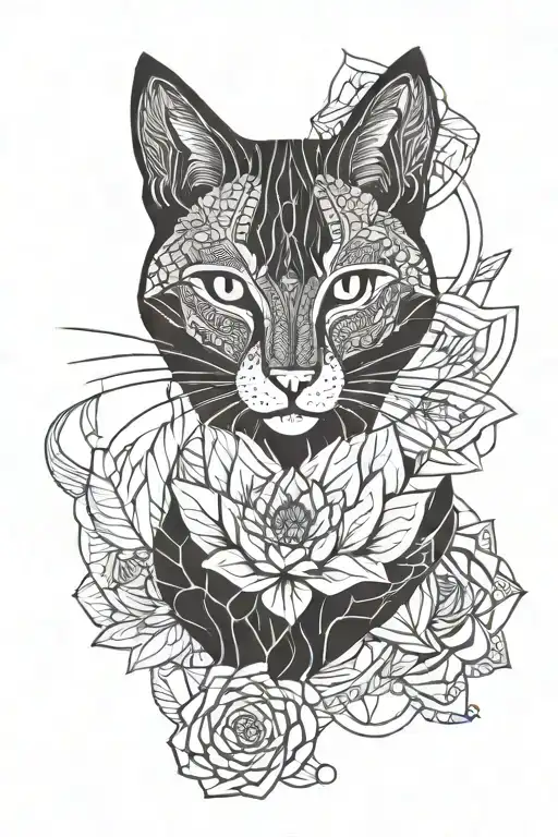 Mandala Cat Lotus Flower Large Black