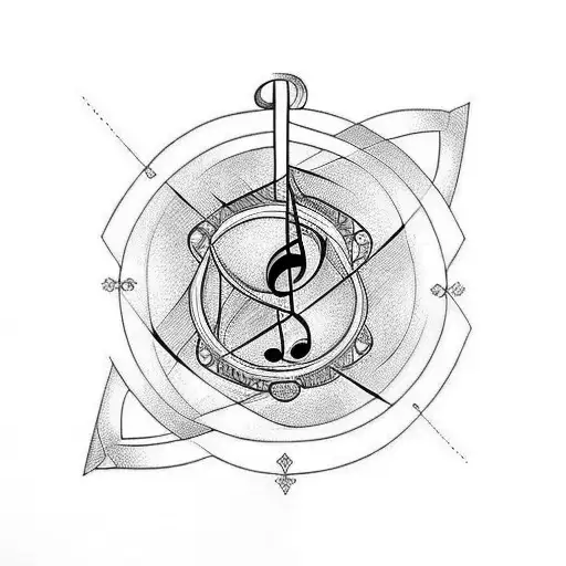 Shoulder Tattoo Incorporating Music And Geometric Lines