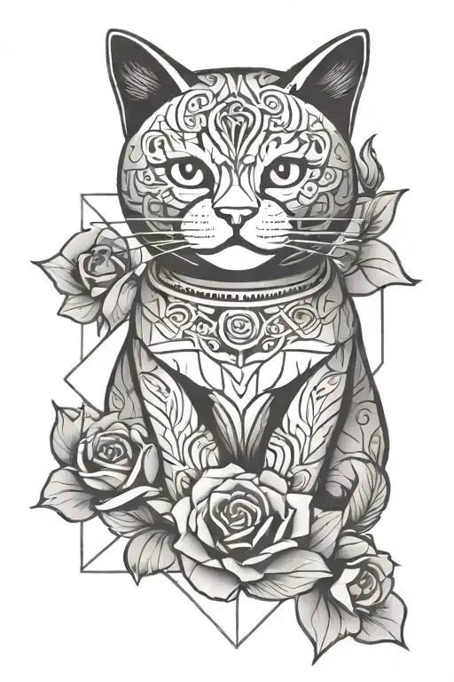Chinese Lucky Cat With Roses