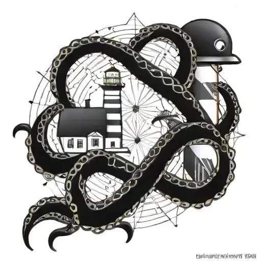 Geometric Octopus And Lighthouse Shining