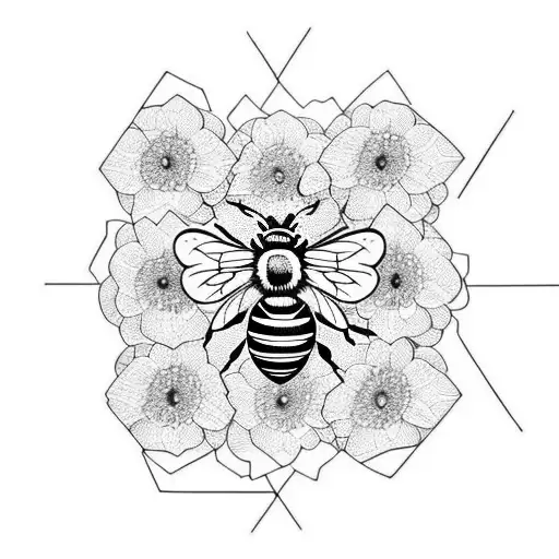 Bee Surrounded By Intricate Geometric Flowers
