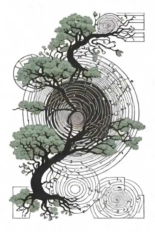 Fibonacci Spiral United With A Dna Double Helix Mixed With A Tree