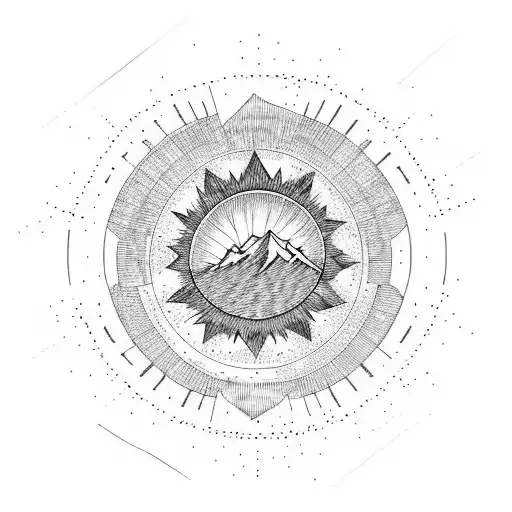 Rising Sun Above The Mountains With The Stars In The Background