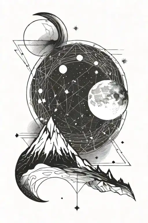 Moon And A Single Small Mountain And Gemini Constillation