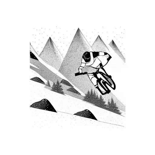 A Silhouette Of A Mountain Biker Conquering A Steep Downhill Descent